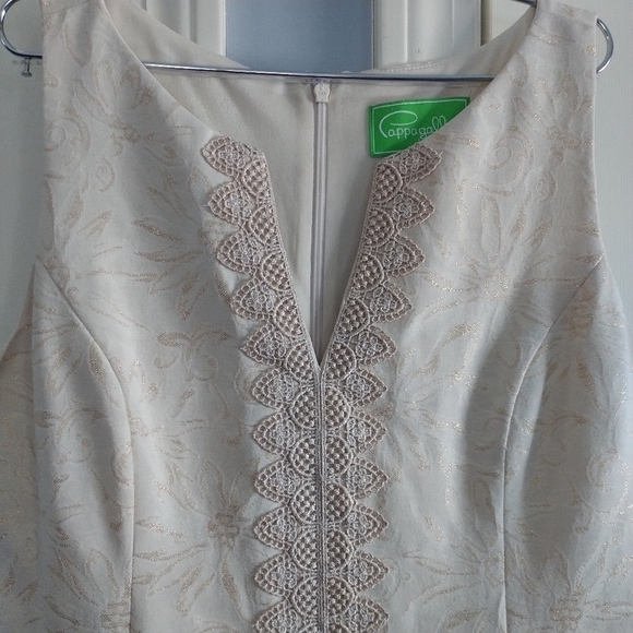 Pappagallo Cream & Gold Classic Sheath Dress 10 - Picture 3 of 12